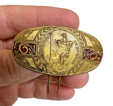 Antique Saint Christopher Guardian Clip Visor Medal Metal Auto Pin Gold Enameled picture