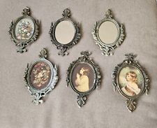 Vtg Small 6.5” Ornate Brass Oval Frames Mirror Picture Lot Of 6 Made in Italy picture