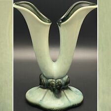 Hull Pottery Double Cornucopia Mint Green Vase 103 circa 1940s Made in USA 9
