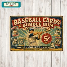 Vintage Baseball Trading Cards Bubble Gum Retro Nostalgic Metal Tin Sign 8x12 picture