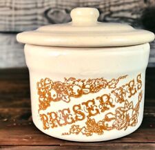 Vintage Stoneware Preserves Crock Beige Canister Jar with Lid 4.5” in Tall picture