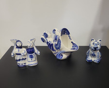 Vintage Russian Gzhel Blue &White Porcelain Hand Painted picture