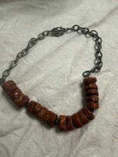 Vintage African Tribal Bead Necklace Chunky Red Brown Trade Beads Ethnic Boho Es picture