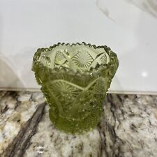Vintage L. E. Smith Glass Forest Green Daisy & Button Pattern Toothpick Holder picture