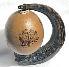 African Big Five Ostrich Egg Art Horn Stand Safari Decor Lion Rhino Buffalo picture
