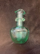 Vintage Pilgrim Glass Teal Green Bud Vase with Applied Ribbon Hand Blown picture