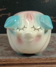 Vtg 1958 HULL Pottery Piggy Dime Bank RARE FIND Small Pink Blue No Cork picture