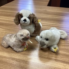 A Lot Of 3 Vintage Steiff Stuffed Animals With Button,  Wally, Cosy and Snuffi picture