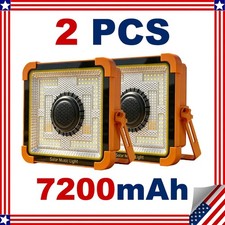 2Pc 7200mAh Solar Work Light with Speaker, Portable LED Flood Light for Camping picture