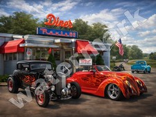 Vintage Cars Route 66 Diner Metal  Sign 9