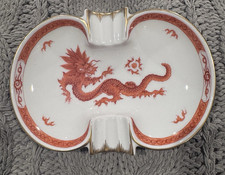 Authentic Meissen Porcelain Red Ming Dragon Large Ashtray, First Quality 7.5