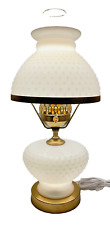 Milk Glass Hobnail Table Lamp 2 Circuit White Brass 17 1/2” Vintage Mid-Century picture