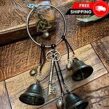 Witch Bells Protection Door Hanger Wiccan Wind Chime Pagan Pentagram Home Decor picture