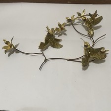 Vintage Brass Hummingbirds Flowers Wall Sculpture 3 Birds MCM picture