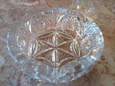 VINTAGE CLEAR CRYSTAL GLASS ROUND ASHTRAY 3 SLOT  ETCHED  6.25