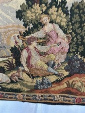 antique tapestry 37x39 needlepoint hand made pastoral original 19th c  picture