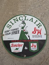 VINTAGE SINCLAIR GASOLINE  S & H GREEN STAMPS PORCELAIN  FUEL PUMP  SIGN  12
