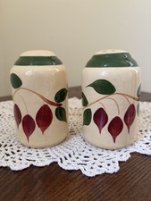 Vintage Watt Pottery Yellowware Teardrop Red Bud Series Salt & Pepper Shakers picture