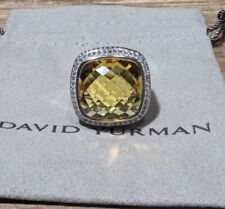 David Yurman Sterling Silver Albion 20mm Lemon Citrine & Diamond Ring Size 6.5 picture