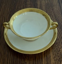 Vintage Lenox Lowell Bouillon Soup Cup & Saucer Green Back Stamp 1920s P67 picture