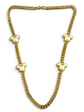 Vintage Y2K Disney Mickey Mouse Faux Pearl Station Gold Curb Chain Necklace picture