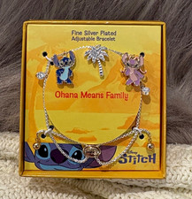 LaRocks Disney Lilo & Stitch Fine Silver Plated Adjustable Bracelet Ohana Charms picture