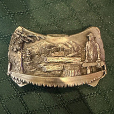1981 Siskiyou Leather and Buckle Co. Bergamot Brass Works Logger Belt Buckle picture