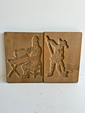 Vintage Carved Wood Folk Art Wall Plaques Pair Man Woman Rustic Farmhouse picture