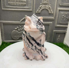 3.43lb Natural Pink zebra Quartz Hand Carvd Chameleon Skull Crystal Reiki Decor picture