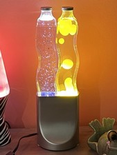 Vintage Dual Double Wavy Motion Neon Yellow Lava Blue Glitter Lamp MISSING TOP picture