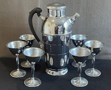 Farber Brothers Krome Kraft Cocktail Shaker, 6 Goblets, Bakelite ,30's-40's picture