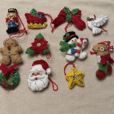Vintage Bucilla Handmade Felt Christmas Ornaments Lot of 11 picture