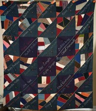 Vintage 30's Wool Crazy Sawtooth Triangle Signature Antique Quilt ~Colorful picture