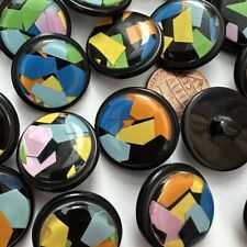 8 Vintage Confetti Buttons Resin w Rainbow  Geometric Paper 22mm Shank C15-126-B picture