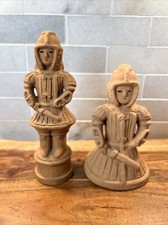 Haniwa Dogu Soldiers Clay Mini Statues Figures Set Of 2 picture