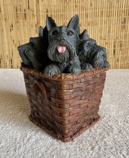 Vtg Charcoal Scottie Dogs in Basket Lidded Trinket Box Scottish Terrier Expo Inc picture