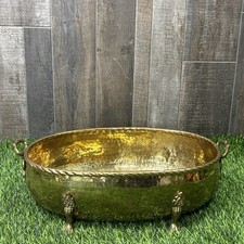 Vintage Hammered Brass Planter Oval Claw Feet Footed Bowl Decor  picture