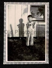 HAPPY LITTLE FISHERMAN HOLDING FISH w/SHADOW OLD/VINTAGE PHOTO- G696 picture