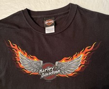 vtg Y2K Harley Davidson black shirt Large USA MADE wings flames dragons 2 SIDED picture