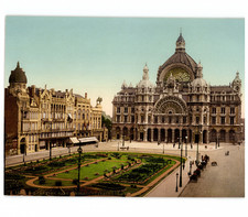 Belgium, Antwerp, Central Station and Place de la Station Vintage Photochrom picture