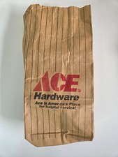 Vtg Ace Hardware Brown Paper Bag 1960s Slogan Striped Retro Branding Packaging picture