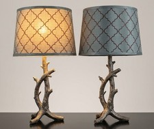 Pair Silver Resin Tree Branch Table Lamps Faux Driftwood Rustic Lodge picture