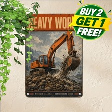 Heavy Duty Tracked Excavator Machine Sign Rustic Construction Metal Tin Plaque picture