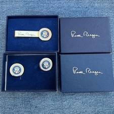 Ronald Reagan Presidential Seal Tie Clip & Cufflinks From 1981 In Box picture