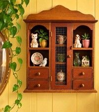 Vintage Wooden Wall Hanging Curio Cabinet Mini Hutch Drawers Farmhouse picture