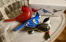 2019 Hallmark Keepsake Outdoor Bird Ornament Set 3 Cardinal Blue Jay Christmas picture