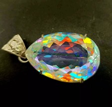 Mystic Topaz Pear Cut 100 Ct 925 Solid Silver Natural Rainbow Pendant Gemstone picture