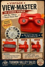Vintage View-Master Red 3D Stereo Viewer w/ Mrs Filbert’s Dessert Dinner Reel picture