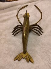 Vintage MCM Brass Lobster Shrimp Crawfish Wall Mount 12 inch Nautical Coast picture