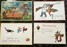 4 Antique Thanksgiving Postcards Children Turkey Patriotic Gibson 1900s picture